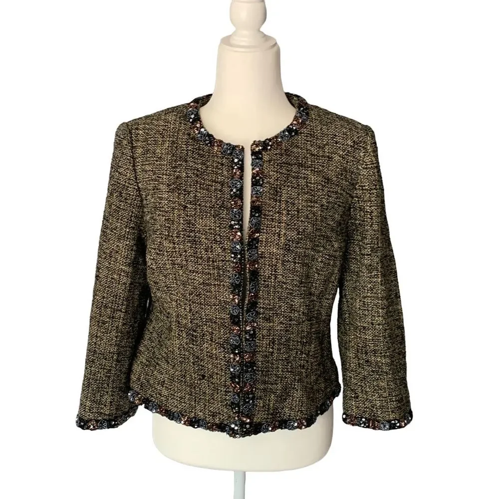 Jossefine Chaya Petite Beaded Embellished Tweed Blazer Size 10 - Picture 1 of 8